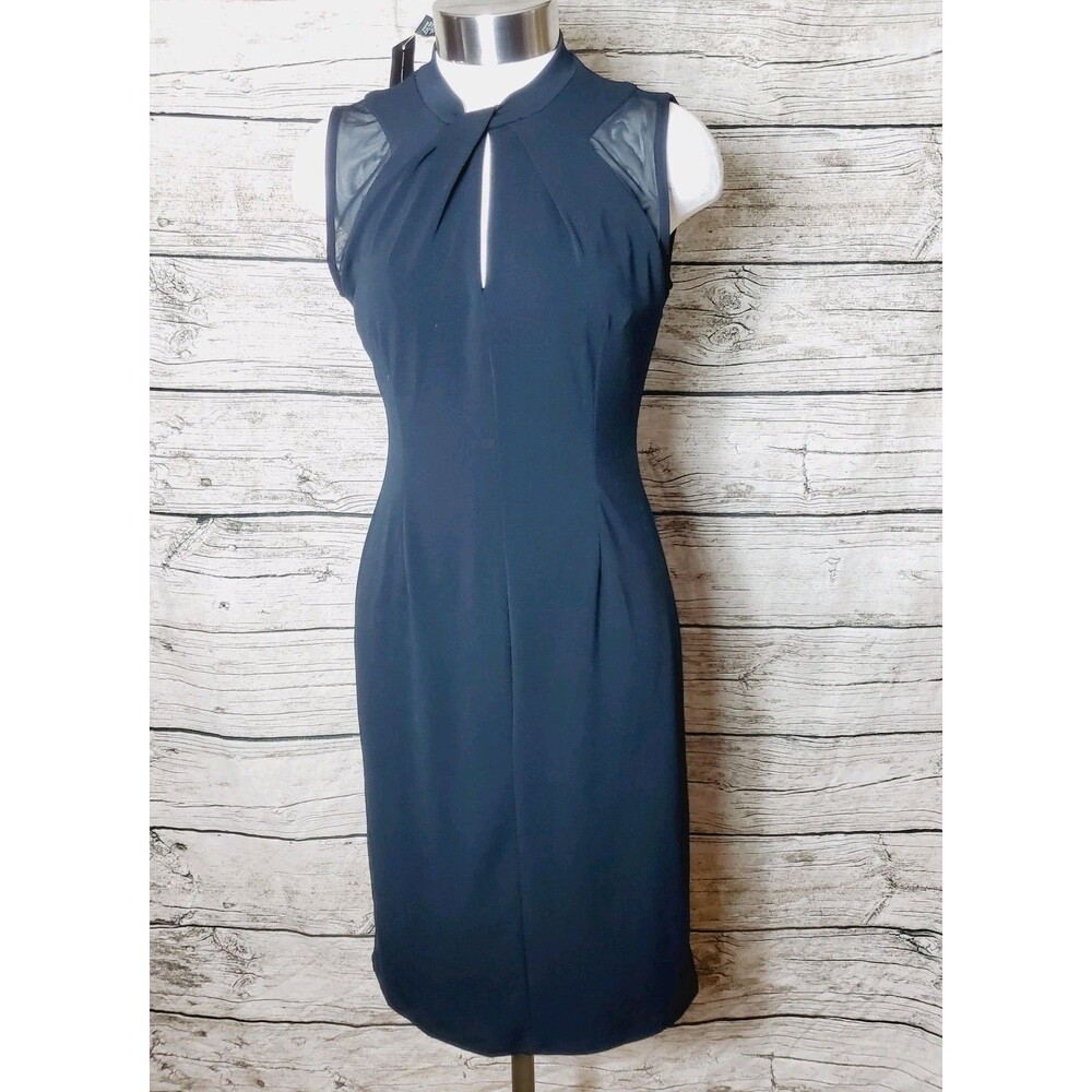 INC  Black Sleeveless Crew Neck Knee Length Evening Dress Size Small NWT